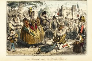 Sir Walter Raleigh legt seinen Mantel über eine Pfütze für Königin Elizabeth I. in Greenwich von John (after) Leech
