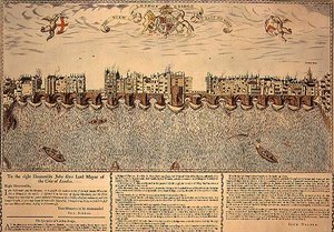 Ansicht der London Bridge von Ost nach West, Nachdruck eines Stichs von 1624 von John (after) Norden
