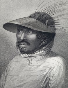 Porträt eines Mannes aus Oonalashka (oder Unalaska, Alaska, Vereinigte Staaten). Spät 18. Jahrhundert Gravur, von William Sharp (?), nach John Webber (1751-1793).