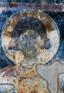 Heiliger, Fresko von Ioannis Pagomenos in der St. Nikolaus Kapelle, Maza, Kreta, Griechenland von Walter Charles Mills