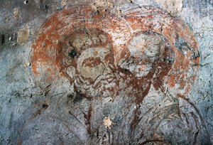 Heilige Petrus und Paulus, Fresko in der Kirche Agios Antonios, Avdou, Kreta, Griechenland von Walter Charles Mills