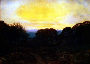 Ein Gärtner, der bei Sonnenuntergang ein Kohlbeet umgräbt von John Atkinson Grimshaw