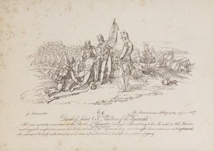 Tod von Oberstleutnant William Miller von den 1. Garden in der Schlacht von Quatre Bas von John Augustus Atkinson