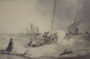 Fischerboote fahren hinaus von John Augustus Atkinson