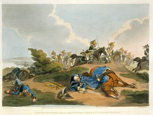Prinz Blücher unter seinem Pferd in der Schlacht von Waterloo, graviert von Matthew Dubourg, aus 