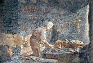 Ein Schmied bei der Arbeit an seiner Schmiede von John B. Gibbs
