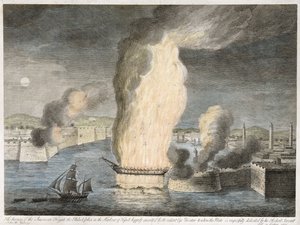 Das Brennen der amerikanischen Fregatte Philadelphia im Hafen von Tripolis, 1805 von John B. Guerazzi