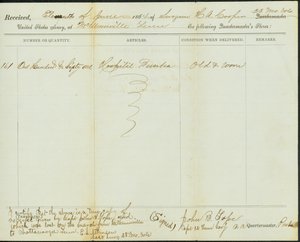 Zeitgenössische Kopie der Quittung der Quartiermeisterläden, Original unterzeichnet John B. Tope, Hauptmann, 12. Tennessee Kavallerie, 11. Juni 1864