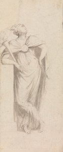 Allegorische weibliche Figur: hält eine brennende Fackel