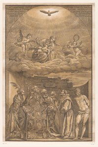 Maria in den Wolken und sechs Heilige von John Baptist Jackson