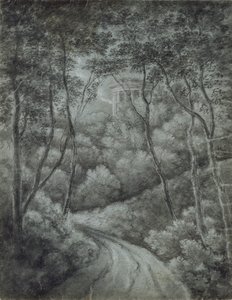 Landschaft mit einem Weg durch einen Wald und einem klassischen Tempel, spätes 18. Jahrhundert von John Baptist Malchair