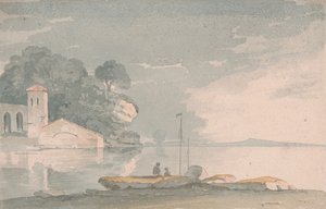 Boot und Figuren am Ufer eines Sees von John Baverstock Knight