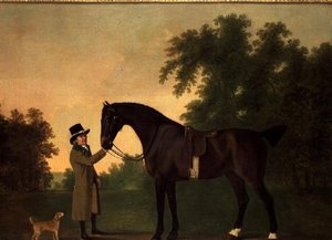 Porträt von Edward Wilmot Esq mit Bay Hunter und Terrier im Stubton Park von John Boultbee