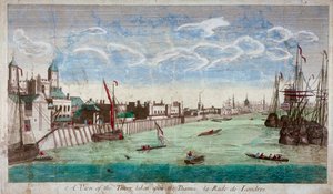 Ansicht des Tower of London mit Booten auf der Themse
