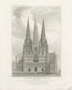 Lichfield Kathedrale - Westfassade: Radierung, undatiert [ca. 1820] von John Britton