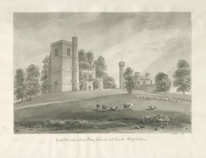 Arley Kirche und Schloss: Sepia-Zeichnung