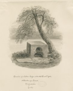 Burton-upon-Trent - Steinsarg im alten Kirchhof (Sepia-Zeichnung) von John Buckler