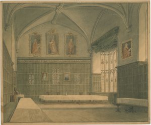 Cambridgeshire - Halle im [?Jesus] College - Innenansicht, 1818 von John Buckler