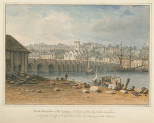 Devonshire - Bideford - Brücke und Stadt, 1827 von John Buckler