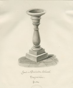 Taufbecken in der Barlaston Kirche: Sepiawaschzeichnung, 1844 von John Buckler