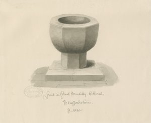 Taufbecken in der Madeley Kirche: Sepiazeichnung