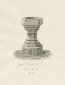 Taufbecken in der Trysull-Kirche: Sepia-Waschzeichnung