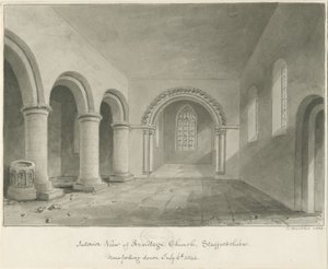 Innenraum der Armitage Kirche: Sepiazeichnung, 6. Juli 1844 von John Buckler