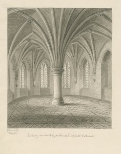 Innenraum der Lichfield Cathedral - Bibliothek über dem Kapitelhaus: Sepia-Zeichnung von John Buckler