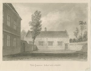 Lichfield - Grammar School: Sepia-Zeichnung von John Buckler