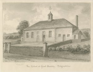 Madeley - Freie Schule: Sepiazeichnung, 1840 von John Buckler