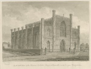 Newcastle-under-Lyme - Römisch-Katholische Kapelle: Sepiawaschzeichnung, 1840 von John Buckler