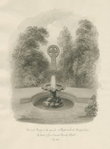 Rolleston Hall - Alte Kreuz: Sepiazeichnung, 1848 von John Buckler