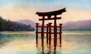 Torii des Itsukushima-Tempels auf der Insel Miyajima, Japan, ca. 1930er Jahre von John Bushby