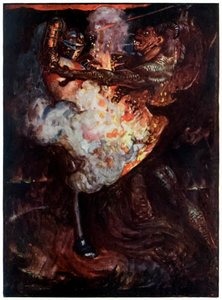 Christian kämpft mit Apollyon aus The Pilgrims Progress From This World, To That Which Is To Come von John Bunyan (1628-1688) Illustration von Byam Shaw (1872-1919)