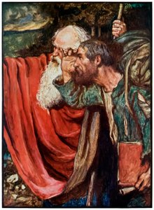 Evangelist zeigt den Weg zum Wicket Gate aus The Pilgrims Progress From This World, To That Which Is To Come von John Bunyan (1628-1688) Illustration von Byam Shaw (1872-1919)