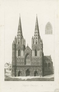 Kathedrale von Lichfield - Westfassade (Gravur, frühes 19. Jh.) von John Byrne