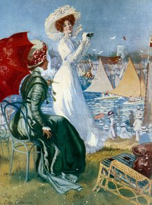 Belle Epoque: „Junge Frauen verfolgen Regatten mit Ferngläsern“ Lithographie von John Cameron