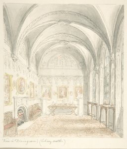 Lea Castle, Worcestershire, Speisesaal Blick nach Süden, ca. 1816 von John Carter.