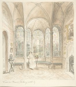 Lea Castle, Worcestershire, Blick in den Bower, nach Norden, ca. 1816 von John Carter.
