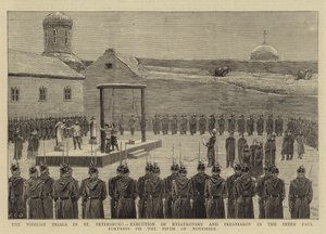 Die Nihilistenprozesse in St. Petersburg, Hinrichtung von Kviatkovsky und Presniakov in der Peter-Paul-Festung am 5. November 1880
