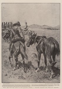 Was der Krieg unseren Kavalleriepferden angetan hat, ein Soldat führt sein erschöpftes Pferd von John Charlton