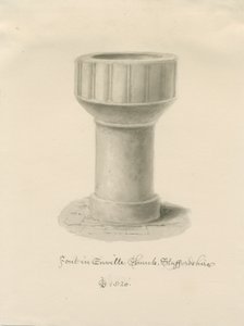 Taufbecken in der Enville Kirche: Sepiazeichnung, 1820 von John Chessell Buckler