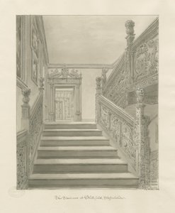 Innenraum von Blithfield Hall: Sepia-Zeichnung
