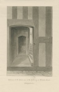 Pillaton Hall - Innenansicht des Torhauses: Sepiazeichnung von John Chessell Buckler