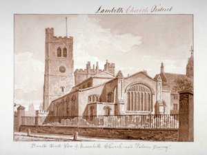 Südostansicht der Kirche St. Mary, Lambeth, London, 1828 von John Chessell Buckler