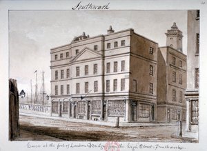 Ansicht der Borough High Street und der Ecke der London Bridge, Southwark, London, 1828 von John Chessell Buckler