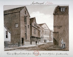 Ansicht der Parish Street und Artillery Street, Bermondsey, London, 1828 von John Chessell Buckler