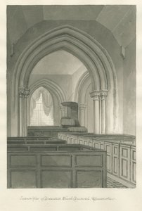 Worcestershire - Droitwich - Dodderhill Kirche Innenansicht: Sepia-Zeichnung von John Chessell Buckler