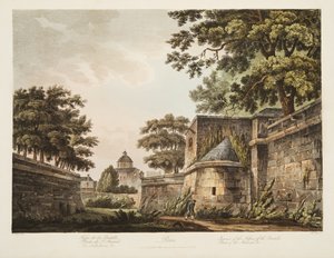 Innenraum der Gräben der Bastille, Teil des Arsenals, Illustration aus Versailles, Paris und Saint Denis, veröffentlicht 1809 von John Claude Nattes