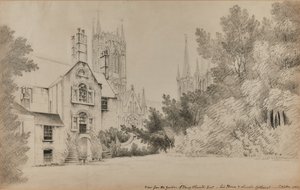 Blick aus dem Garten von Henry Thorold, Esq., sein Haus & Lincoln Kathedrale